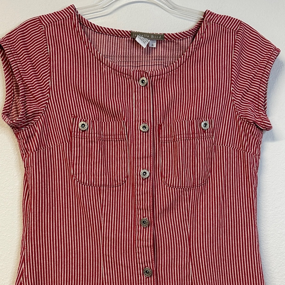 Vintage 90s Isabella Bird Striped Button-Down Midi Dress Women’s Size 4 - Picture 3 of 4